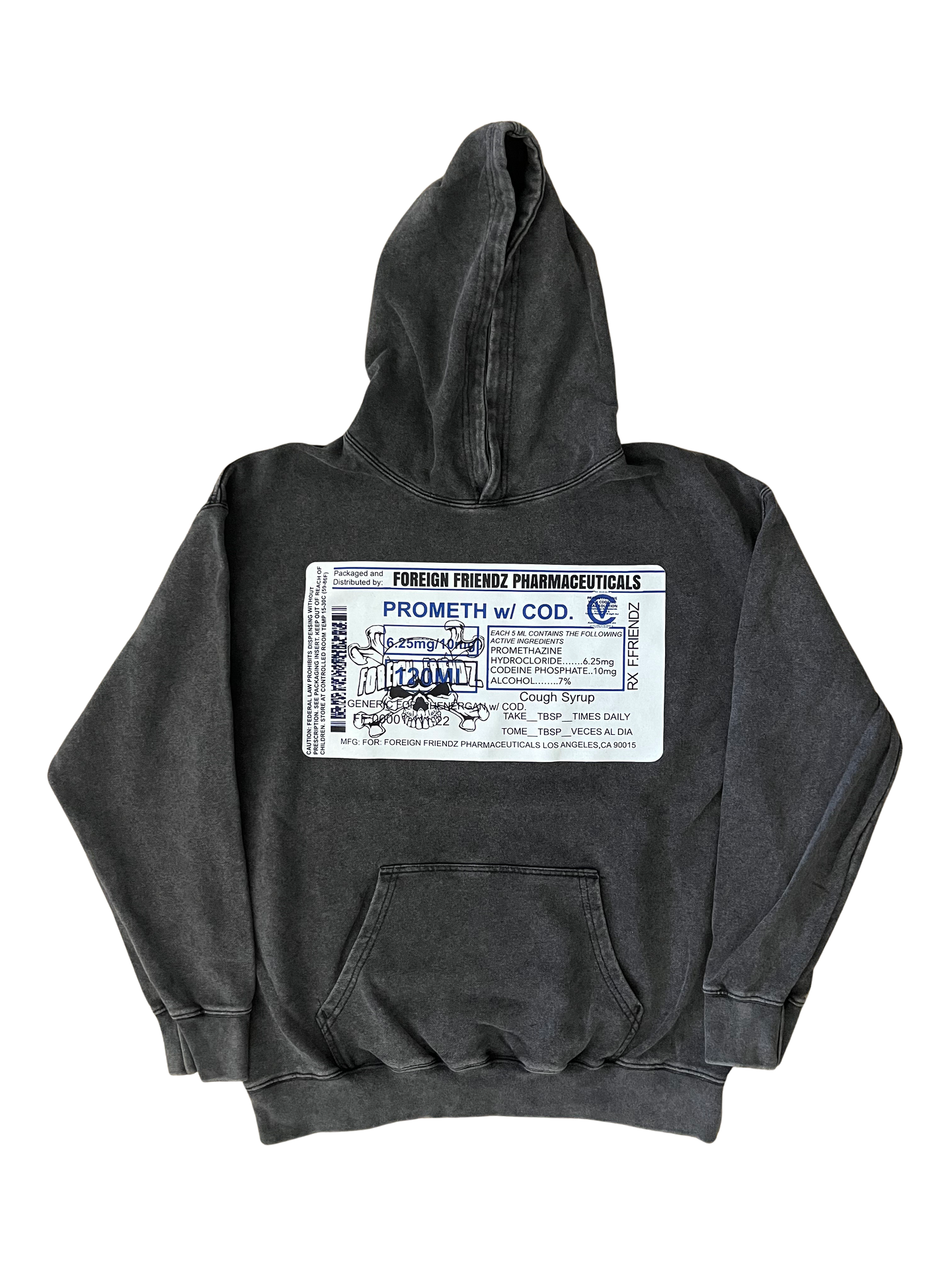 Codeine Script Hoodie (Black Mineral Wash)